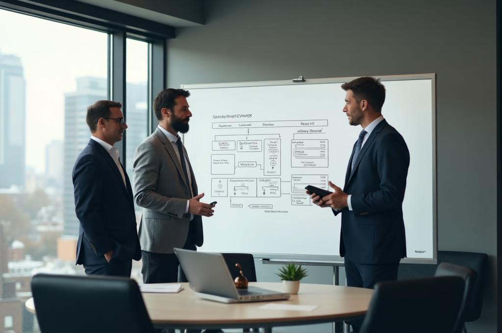 UK business professionals reviewing deal structure options on a whiteboard