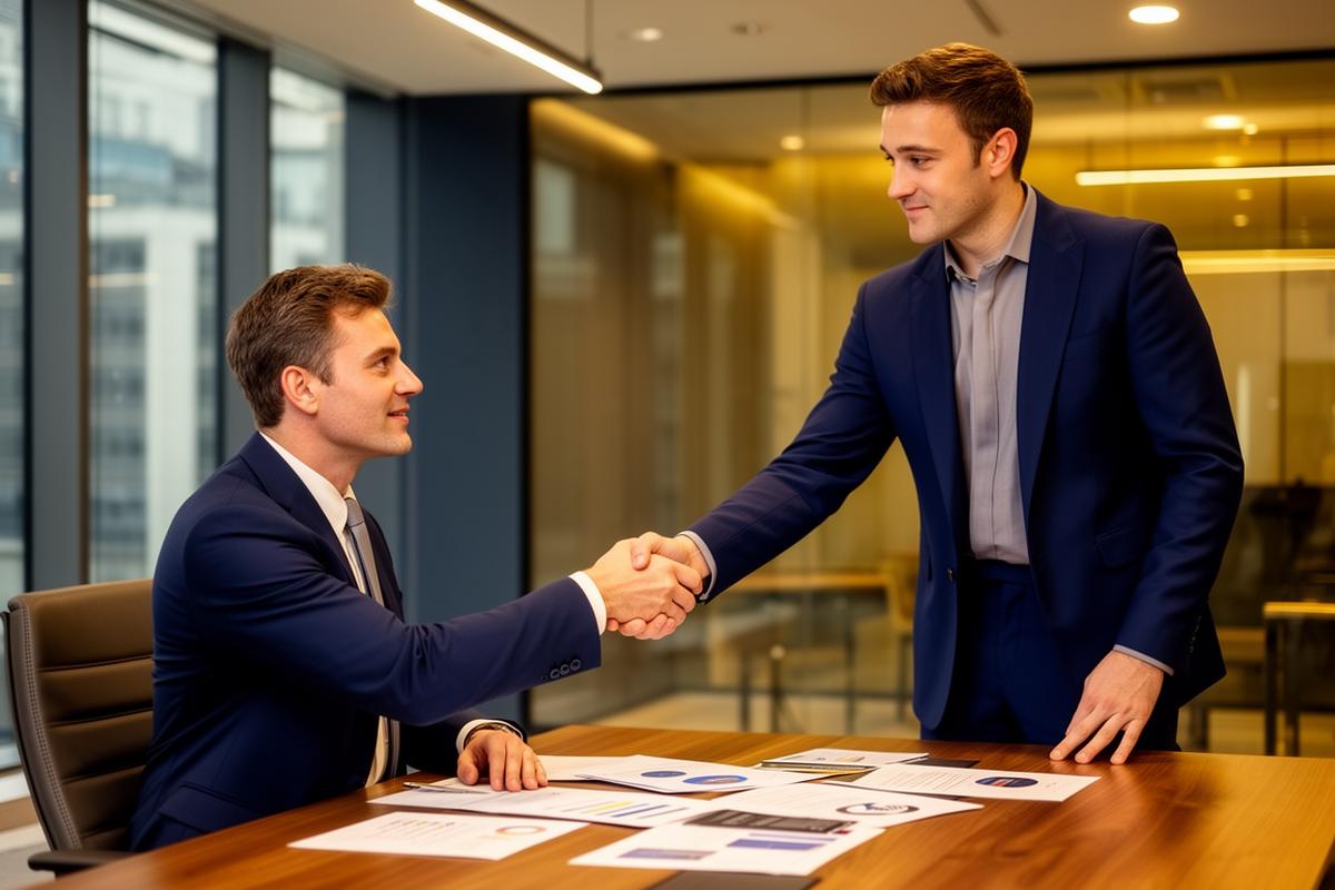 UK founder and majority stake investor agreeing terms in a London office