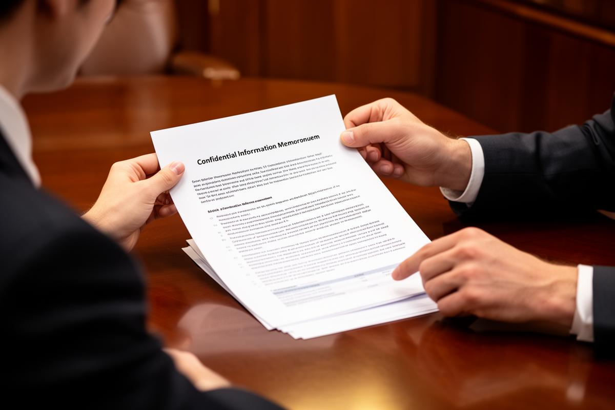 Confidential information memorandum being reviewed in a private advisory setting
