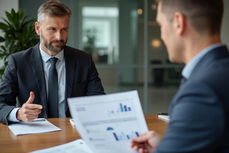 Business owner reviewing cash flow and working capital with an adviser